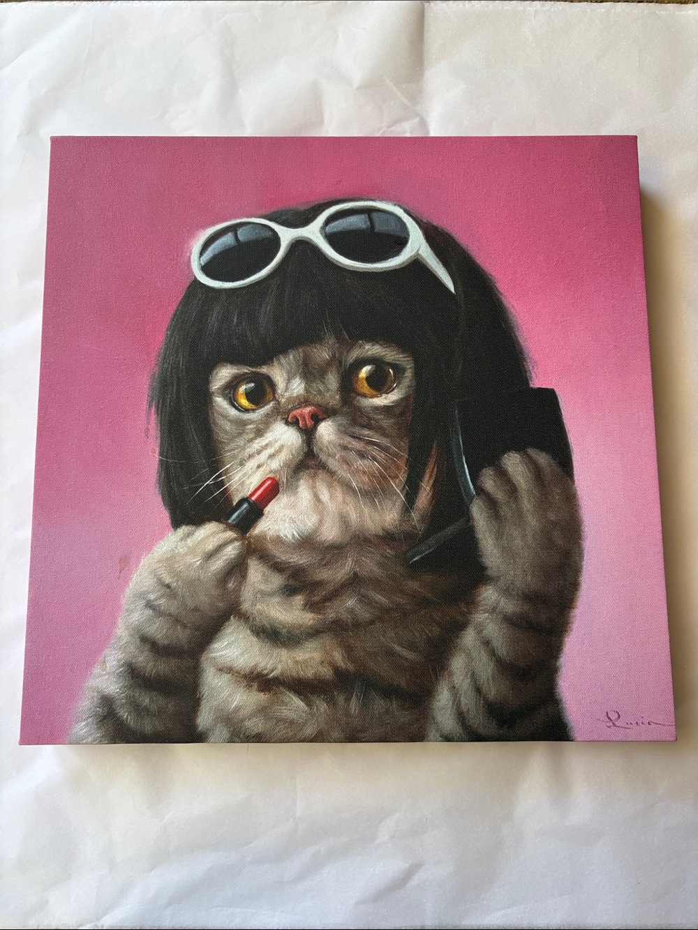 Pink Cat Portrait Canvas Art